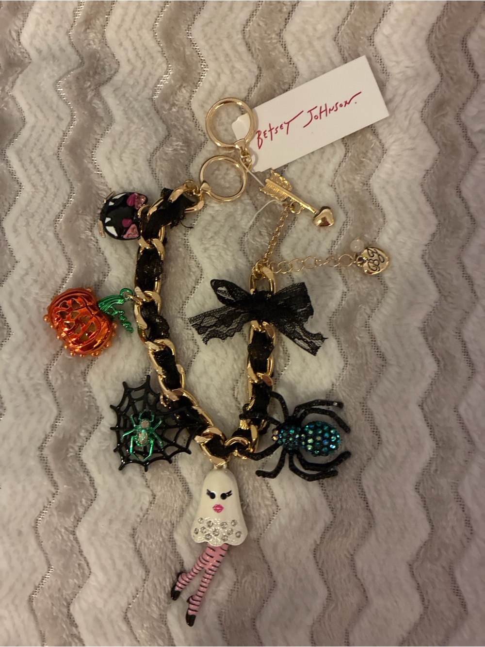 Betsey Johnson Black & Gold Halloween Charm Bracelet with Colorful Charms